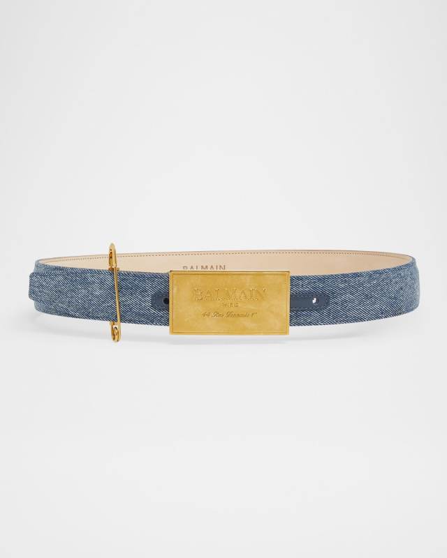 Calfskin Leather Denim Belt W/ Safety P